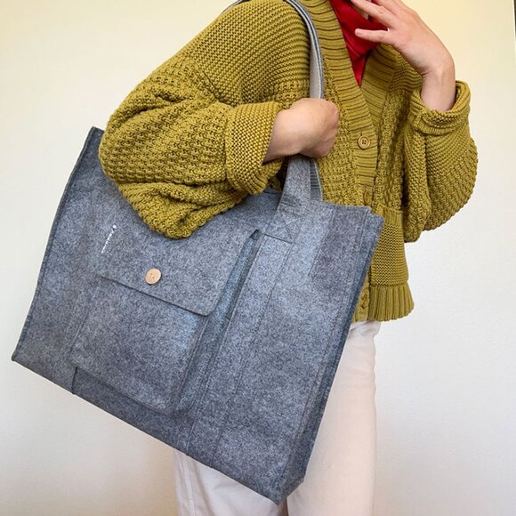 Grey Felt Tote Bag by Australian lifestyle brand kikki.K - Picture 2 of 16